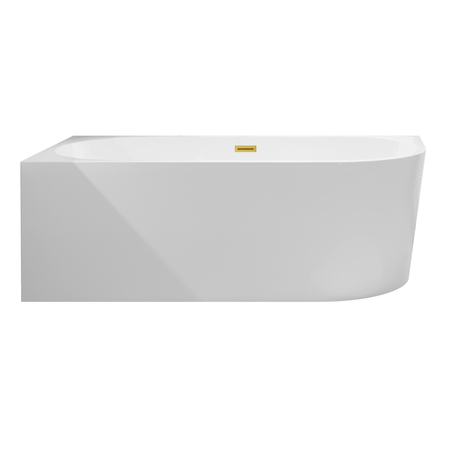 Balneo AVOLA 150 × 75 cm White Acrylic Left-Hand Freestanding Corner Bathtub with Stainless Steel Frame, 6 Stabilizing Feet, Overflow and Mirrored Gold Plug
