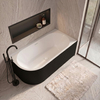 Freestanding bathtub corner right Balneo AVOLA fluted NO RIM 150 x 75 cm white black acrylic with frame made of stainless steel and 6 stabilizing legs with overflow and white plug
