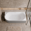 Wanna wolnostojąca narożna prawa Balneo AVOLA ryflowana NO RIM 170 x 80 cm biało szara akrylowa z ramą ze stali nierdzewnej i 6 nóżkami stabilizującymi z przelewem i białym korkiem