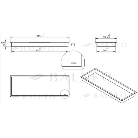 Balneo Wall Box One Gun Metal Recessed Shelf, 90 × 30 × 7 cm, Brushed Stainless Steel with Flange
