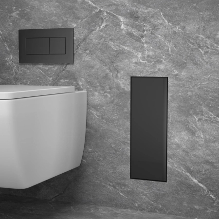Schowek na szczotkę WC Balneo Wall Box Brush S Black Glass lewy wbudowany w ścianę ze stali nierdzewnej