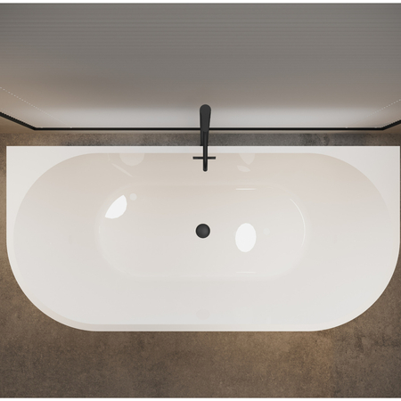 Balneo VIVA wall-mounted freestanding bathtub, white, 160 x 75 cm, acrylic, with stainless steel frame and 6 stabilizing legs, overflow, and black click-clack drain