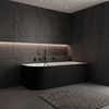 Freestanding bathtub corner right Balneo AVOLA fluted NO RIM 150 x 75 cm white black acrylic with frame made of stainless steel and 6 stabilizing legs with overflow and white plug