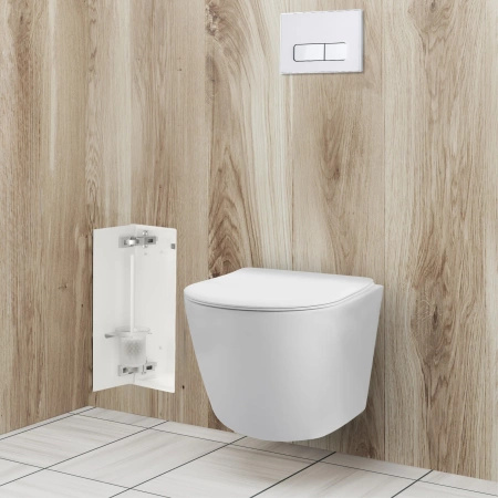 Schowek na szczotkę WC Balneo Wall Box Brush S White Glass lewy do wbudowania w ścianę ze stali nierdzewnej