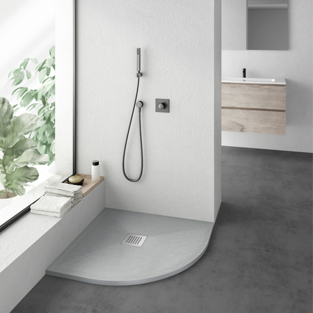 Composite Shower Tray Balneo Stone Tray 80 × 80 × 2.5 cm Light Grey Low-Profile Semi-Circular