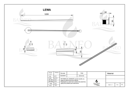 Listwa spadkowa Balneo miedziana podłogowa lewa 120 cm
