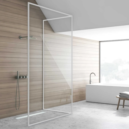 Odpływ liniowy podłogowy Balneo G-Drain Next Milky 80 cm z białym panelem ze szkła hartowanego z niskim syfonem i głębokim osadnikiem