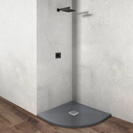 Brodzik z konglomeratu mineralnego Balneo Stone Tray 90 x 90 x 2,5 cm ciemnoszary niski półokrągły