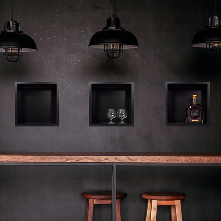 Półka wnękowa Balneo Wall Box One Black 30 x 30 x 7 cm czarna ze stali nierdzewnej z kołnierzem