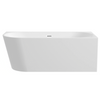 Balneo AVOLA Right-Hand Freestanding Corner Bathtub 150 × 75 cm, White Acrylic with Stainless Steel Frame and 6 Stabilizing Legs, with Overflow and White Plug.