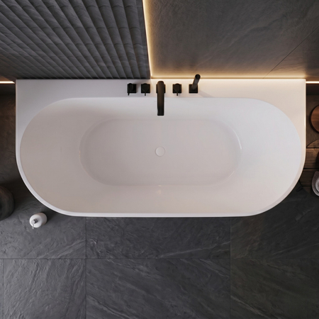 Wanna wolnostojąca przyścienna Balneo VIVA PLUS NO RIM 160 x 75 cm biała akrylowa z ramą ze stali nierdzewnej i 6 nóżkami stabilizującymi z przelewem i białym korkiem