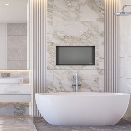 Balneo Wall Box No rim Gun Metal recessed shelf 60 x 30 x 10 cm in brushed stainless steel without flange