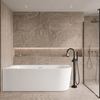 Freestanding bathtub corner left Balneo AVOLA NO RIM 150 x 75 cm white acrylic with frame made of stainless steel and 6 stabilizing legs with overflow and white plug