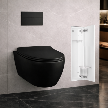 Schowek na szczotkę WC Balneo Wall Box Brush L White Glass prawy do wbudowania w ścianę ze stali nierdzewnej