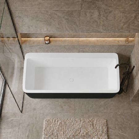 Freestanding bathtub Balneo ROMA NO RIM 170 x 80 cm white black acrylic with frame made of stainless steel and 6 stabilizing legs with overflow and white plug
