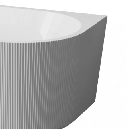 Freestanding bathtub wall-mounted Balneo VIVA fluted 170 x 80 cm white grey acrylic with frame made of stainless steel and 6 stabilizing legs with overflow and white plug