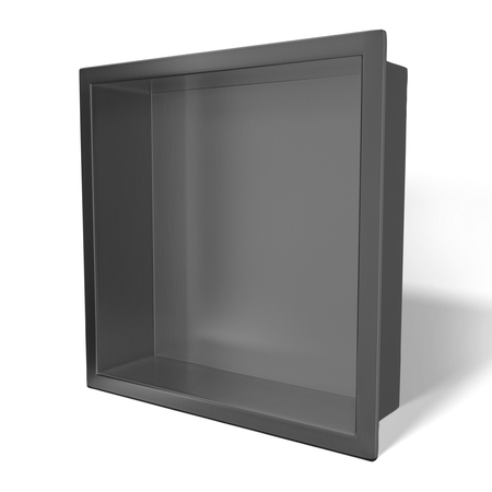 Balneo Wall Box One Gun Metal 30 x 30 x 10 cm brushed stainless steel recessed shelf with flange
