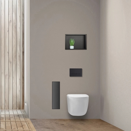WC Brush Holder Balneo Wall Box Brush L Black Glass – Left‐hand Recessed In‐Wall Installation, Stainless Steel