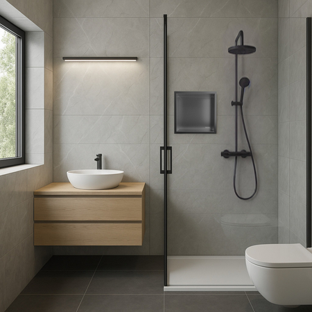 Balneo Wall Box One Gun Metal 30 x 30 x 10 cm brushed stainless steel recessed shelf with flange