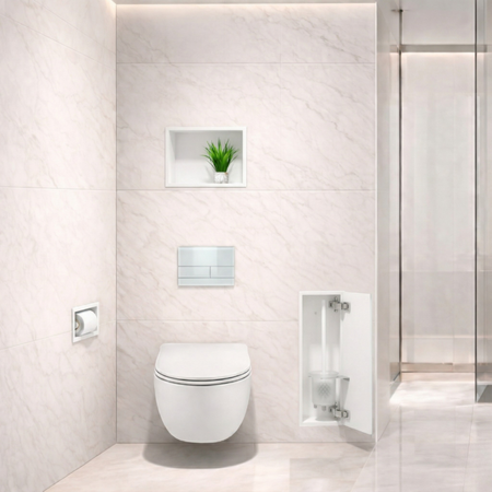 Schowek na szczotkę WC Balneo Wall Box Brush S White Glass prawy do wbudowania w ścianę ze stali nierdzewnej