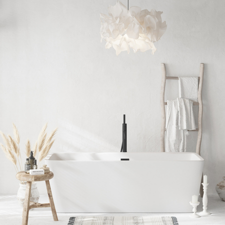 Balneo ROMA freestanding bathtub 170 x 80 cm white acrylic with stainless steel frame and 6 stabilising legs with overflow and black plug