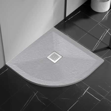 Composite Shower Tray Balneo Stone Tray 80 × 80 × 2.5 cm Light Grey Low-Profile Semi-Circular