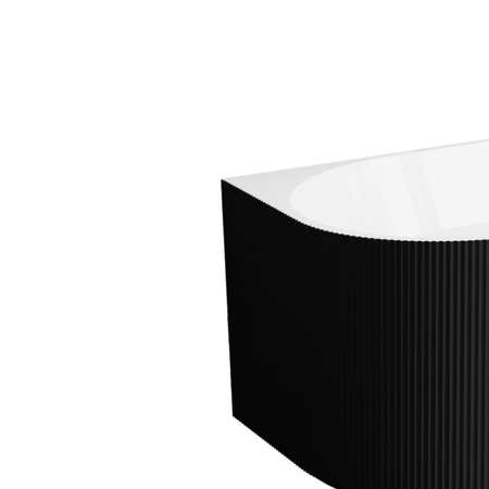 Freestanding bathtub corner right Balneo AVOLA fluted NO RIM 150 x 75 cm white black acrylic with frame made of stainless steel and 6 stabilizing legs with overflow and white plug
