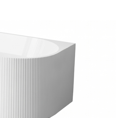 Wanna wolnostojąca przyścienna Balneo VIVA ryflowana NO RIM 150 x 75 cm biała akrylowa z ramą ze stali nierdzewnej i 6 nóżkami stabilizującymi z przelewem i białym korkiem