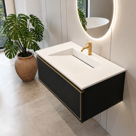 ALVERIA Solid Surface Washbasin Coco White with Linear Drain 80 cm