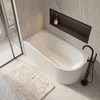 Freestanding bathtub corner left Balneo AVOLA fluted NO RIM 160 x 75 cm white acrylic with frame made of stainless steel and 6 stabilizing legs with overflow and white plug