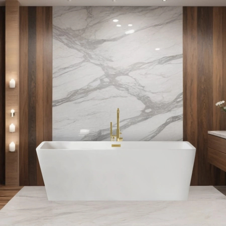 Balneo ROMA freestanding bathtub 170 x 80 cm white acrylic with stainless steel frame and 6 stabilising legs with overflow and gold plug