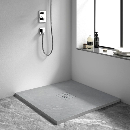 Brodzik z konglomeratu mineralnego Balneo Stone Tray 80 x 80 x 2,5 cm jasnoszary niski kwadratowy