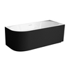 Freestanding bathtub corner right Balneo AVOLA fluted NO RIM 150 x 75 cm white black acrylic with frame made of stainless steel and 6 stabilizing legs with overflow and white plug
