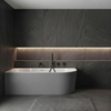 Freestanding bathtub corner left Balneo AVOLA NO RIM 170 x 80 cm white grey acrylic with frame made of stainless steel and 6 stabilizing legs with overflow and white plug