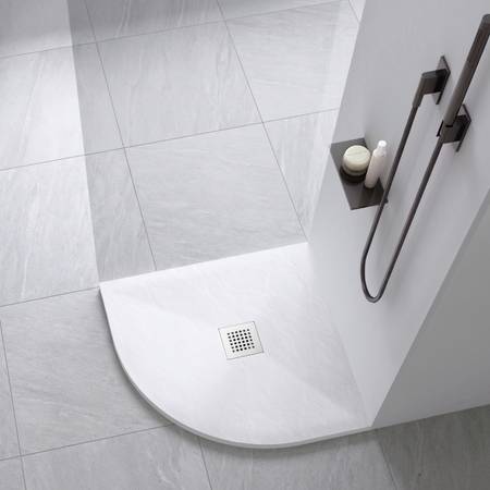 Balneo Stone Tray Composite Shower Tray 80 × 80 × 2.5 cm White Low-Profile Semi-Round