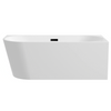 Balneo AVOLA 150 × 75 cm Right-Hand Freestanding Corner Bathtub, White Acrylic with Stainless Steel Frame and 6 Stabilizing Feet, featuring a Black Overflow and Drain Plug
