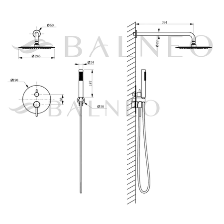 Balneo Cascade shower mixer set of 2 inox