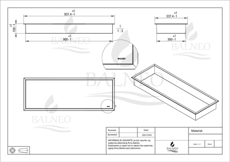 Niche shelf Balneo Wall Box One Black 90 x 30 x 10 cm made of stainless steel with flange