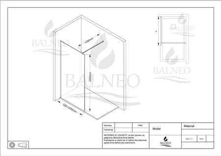 Shower screen Balneo Beira 90 x 200 cm black glass transparent 8 mm