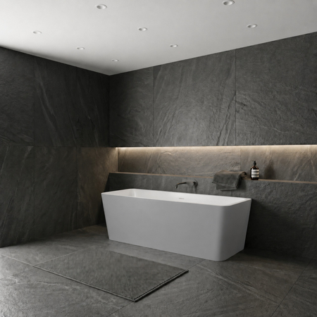 Freestanding bathtub Balneo ROMA NO RIM 170 x 80 cm white grey acrylic with frame made of stainless steel and 6 stabilizing legs with overflow and white plug