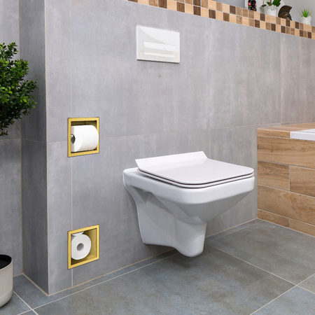 Balneo Wall Box Paper 2 Gold Toilet Paper Holder with Built-In Storage, Wall-Mounted Stainless Steel