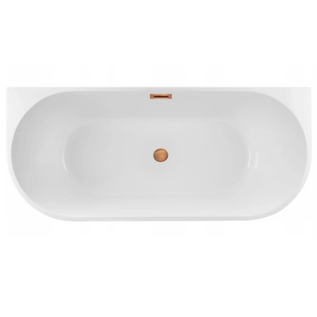 Balneo VIVA wall-mounted freestanding bathtub, white, 150 x 75 cm, acrylic, with stainless steel frame and 6 stabilizing legs, overflow, and copper click-clack drain