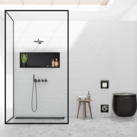 Niche shelf Balneo Wall Box One Black 90 x 30 x 10 cm made of stainless steel with flange