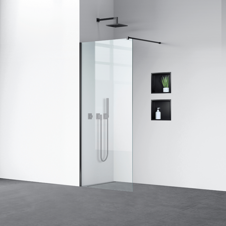 Shower screen Balneo Beira 60 x 200 cm black glass transparent 8 mm