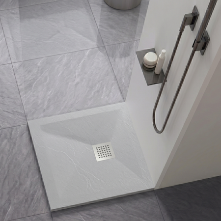 Brodzik kompozytowy Balneo Stone Tray 80 x 80 x 2,5 cm jasnoszary niski kwadratowy