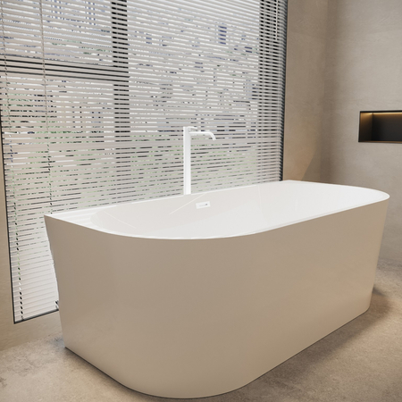 Balneo VIVA wall-mounted freestanding bathtub, white, 170 x 80 cm, acrylic, with stainless steel frame and 6 stabilizing legs, overflow, and white click-clack drain