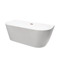 Wanna wolnostojąca przyścienna Balneo VIVA biała 170 x 80 cm akrylowa z ramą ze stali nierdzewnej i 6 nóżkami stabilizującymi z przelewem i korkiem miedzianym