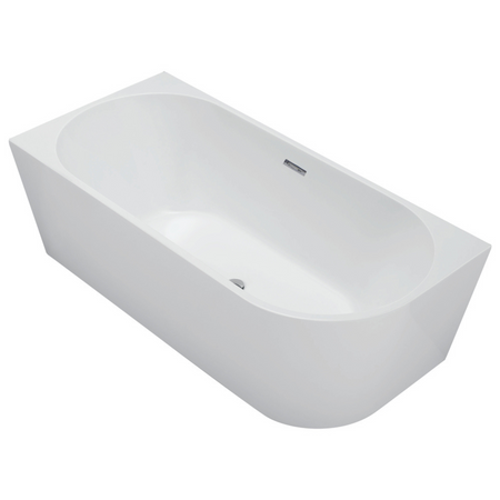 Balneo AVOLA 150 × 75 cm Left-Hand Freestanding Corner Bathtub, White Acrylic with Stainless Steel Frame, 6 Stabilizing Legs, Overflow and Chrome Plug