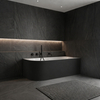 Freestanding bathtub corner right Balneo AVOLA NO RIM 150 x 75 cm white black acrylic with frame made of stainless steel and 6 stabilizing legs with overflow and white plug