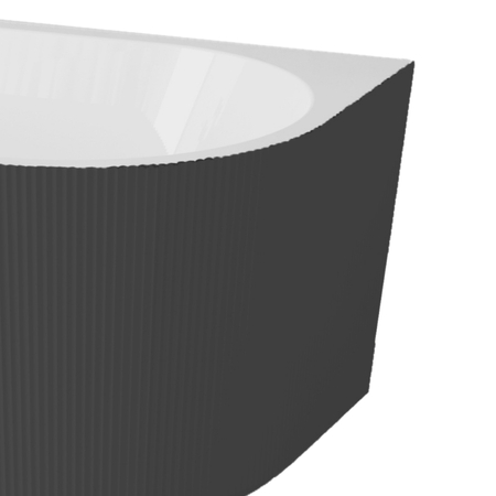 Freestanding bathtub wall-mounted Balneo VIVA fluted 160 x 75 cm white black acrylic with frame made of stainless steel and 6 stabilizing legs with overflow and white plug